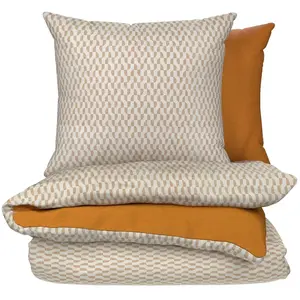 Parure De Lit 240x220 Cm Blanc Cassé Imprimé 100% Coton Housse De Couette + 2 Taies D'oreiller 65x65 Cm Tex Home - La Parure De Lit pas cher