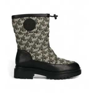 Lauren Ralph Lauren pour femme. 802882382001 Bottines Coree en cuir jacquard monogrammé noir (36), Plat, Aucun, Casuel