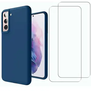 Evetane Coque Galaxy S21 fe et 2 écrans de protection - Silicone - Bleu pas cher