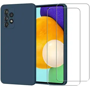 Evetane Coque Galaxy A52 et 2 écrans de protection - Silicone - Bleu pas cher