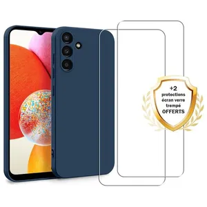 Evetane Coque Galaxy A14 et 2 écrans de protection - Silicone - Bleu pas cher