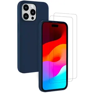 Comparateur de prix : Coque iPhone 15 Pro et 2 écrans de protection - Silicone - Navy Blue