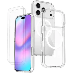 EVETANE Coque Anti-choc Magsafe compatible Iphone 17 Pro Transparente + 2 vitres pas cher