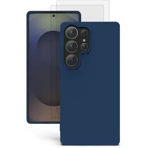 EVETANE Coque Galaxy S25 Ultra et 2 écrans de protection - Silicone - Bleue pas cher