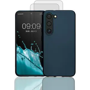 EVETANE Coque Galaxy S23+ et 2 écrans de protection - Silicone - Bleu pas cher