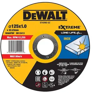 Lot de 25 Disques à tronçonner l'inox 125x22,2mm, moyeu plat DEWALT pas cher