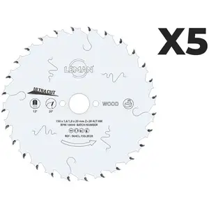 Racetools Lot de 5 lames fines LEMAN pour le bois D216 mm X 30 X 2,0 -...Vendu parracetools