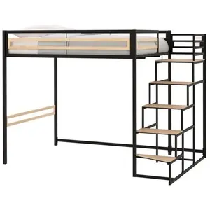 Comparateur de prix : Lit mezzanine LEON - 140x190 cm - Métal noir - Sommier inclus