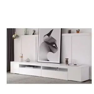 Samlong Meuble TV moderne a LED variable pour salon, L.240Cm, Blanc pas cher
