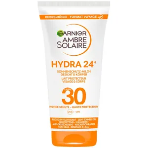 Comparateur de prix : Garnier - Lait Protecteur Visage et Corps Hydra 24 SPF30+ Ambre Solaire - 50 ml