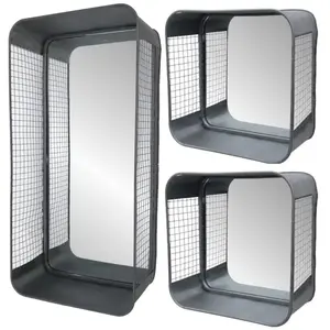 CHEMIN DE CAMPAGNE Set3 Miroir rectangulaire mural décoratif industriel métal gris57 26cm pas cher