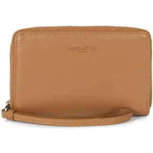 Lancaster Maroquinerie Portefeuille Zippé autour Paris PM camel en cuir pas cher