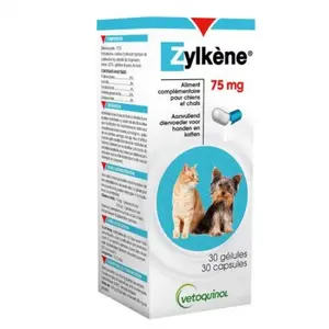 Comparateur de prix : Vetoquinol 30 gélules Vétoquinol Zylkène 75 mg pour chat et petit chien < 10 kg