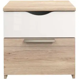 Chevet 2 tiroirs TEMPO JUNIOR coloris chêne relief et blanc brillant pas cher