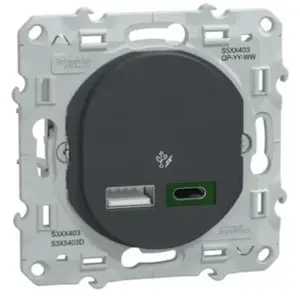 Mécanisme chargeur double usb A 7.5W + C 45W Schneider Ovalis anthraci... pas cher
