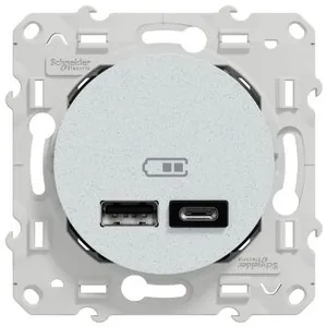 Prise USB double type A+C 5 VCC 2.4 A affleurante Odace Schneider blan... pas cher