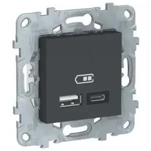 Chargeur USB double 5V 2,4A type A+C Schneider Unica gris anthracite pas cher