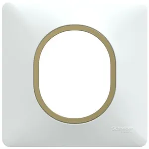 Plaque de finition 1 poste Schneider Electric Ovalis S320702D coloris blanc avec liseré laiton l.87 x P.10 x H.87 mm pas cher