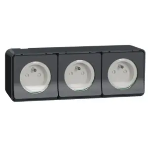 Comparateur de prix : Triple prise - Schneider - Mureva Styl - 2P+T - Étanche - IP55 - Gris