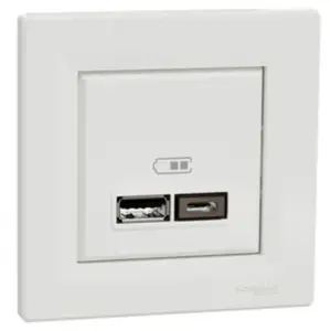 Double chargeur usb A + C complet Schneider Asfora blanc pas cher