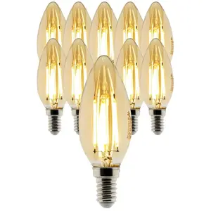 Lot de 10 ampoules Déco filament LED ambrée Flamme 4W E14 400lm 2500KVendu pardarty