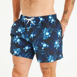 Short de bain surf 100 Court 15" Homme - Hibiscus Noir - OLAIAN pas cher