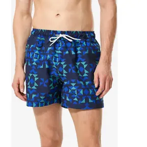 DECATHLON Boardshort surf short de bain court 15" homme, 100 Geotix bleu pas cher