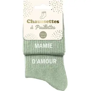 Chaussettes Sud Trading Paire de chaussettes Mamie d'Amour dépareillées vertes pas cher