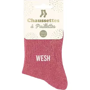 Chaussettes Sud Trading Paire de chaussettes paillettes wesh rose pas cher