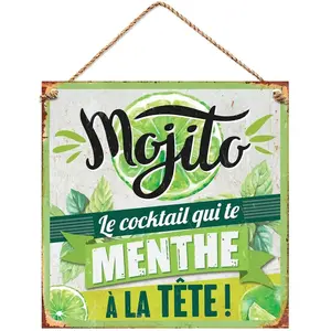 SANS Plaque Deco Metal 20x20 Cm Mojito le coktail qui te Menthe à la Tete pas cher