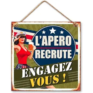 Rétro Plaque Deco Metal 20x20 Cm L'Apero recrute Engagez vous pas cher