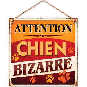 STC - Plaque Métal Attention Chien Bizarre pas cher