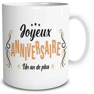STC Mug - Joyeux Anniversaire - Blanc - Compatible micro-onde - Impressions Recto/Verso - Céramique pas cher