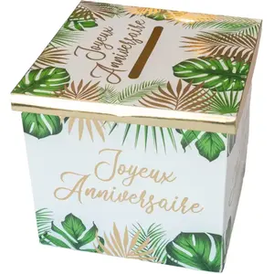 STC urne carton anniversaire tropical party 20cm vert - sud trading cd5527b pas cher
