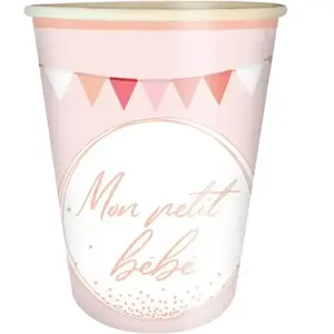 Gobelet en papier "Mon petit Bébé" Rose - lot de 6 pas cher