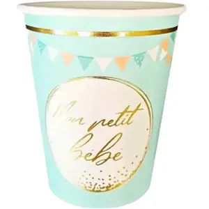 Gobelet en papier "Mon petit Bébé" Bleu - lot de 6 pas cher