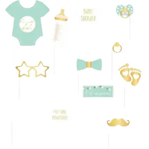 Photobooth Baby Shower bleu - 12 accessoires pas cher