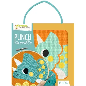 Avenue Mandarine KC162C - Un kit Point de croix enfant PUNCH NEEDLE - Tableau 18x18 cm - À partir de 6 ans - DINO