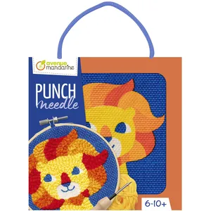 Avenue Mandarine KC163C - Un kit Point de croix enfant PUNCH NEEDLE - Tableau 18x18 cm - À partir de 6 ans - LION