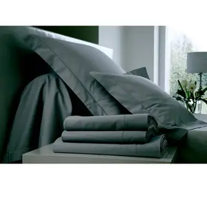 Blanc des Vosges Uni Satin Taie Coton Ardoise 65x65 cm pas cher