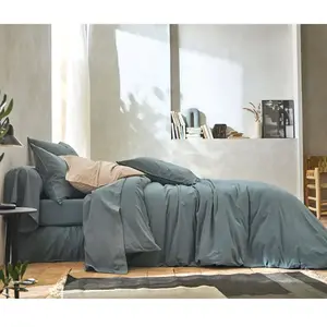 BLANC DES VOSGES Housse de couette percale lavée Bohème-240 x 220 cm-Orage pas cher