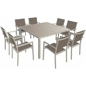 Happy Garden Salon de jardin CAGLIARI en textilène taupe 8 places - aluminium taupe pas cher