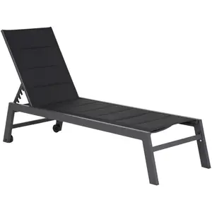 Happy Garden Bain de soleil barbados en textilène noir - aluminium gris anthracite pas cher