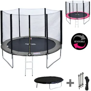 Pack Premium Trampoline Ø305cm gris et rose avec filet + échelle + bâc... pas cher