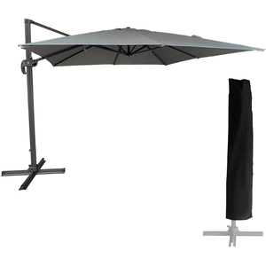 Comparateur de prix : Happy Garden Pack Parasol déporté carré 3x3m inclinable Gris + bâche