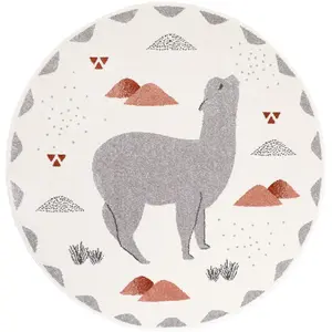 Nattiot Tapis Chambre Enfant Petit Lama Andina Rond Multicolore
