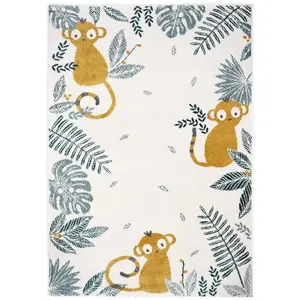 3S. x Home Tapis enfant petits singes MONKEY PARADISE Miel M pas cher
