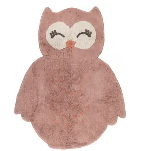 Comparateur de prix : Nattiot Tapis Chambre Enfant Coton Lavable Petit Hibou Little Pepa Brun Rosé