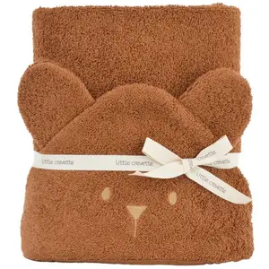 LITTLE CREVETTE Cape de bain à oreilles Ourson - caramel pas cher