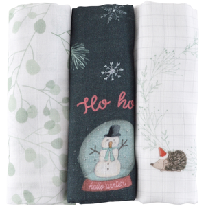 Comparateur de prix : LITTLE CREVETTE Lot de 3 langes bébé coton bio* Noël Magique